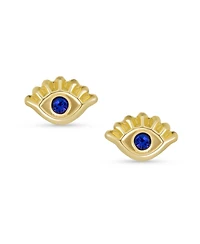 Bling Jewelry Tiny Yellow 10K Gold Spiritual Blue Cz Eyelash Protection Amulet Evil Eye Stud Earrings Ear Lobe Cartilage