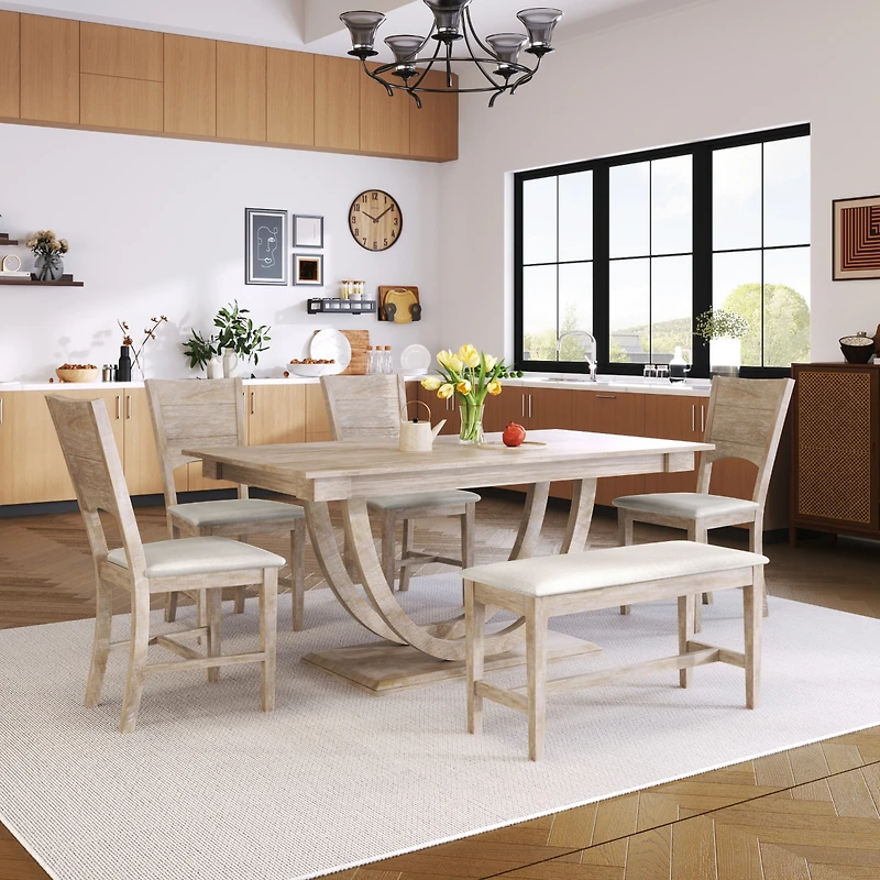6-Piece Modern Dining Set with Long Bench