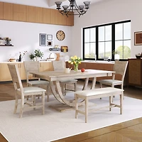 6-Piece Modern Dining Set with Long Bench