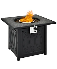 32 Inch Propane Fire Pit Table Square Tabletop with Lava Rocks Cover 50000 Btu-Black