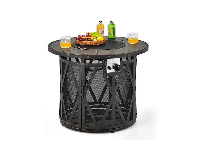 32 Inch 30000BTU Fire Pit Table with Fire Glasses and Pvc Cover