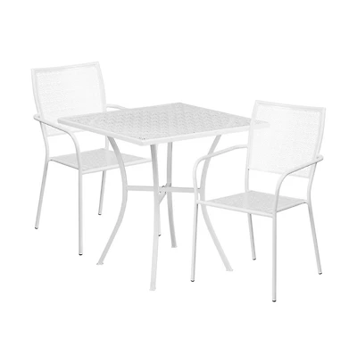 Commercial Grade 28" Square Metal Garden Patio Table Set W/ 2 Square Back Chairs
