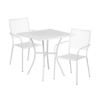 Commercial Grade 28" Square Metal Garden Patio Table Set W/ 2 Square Back Chairs