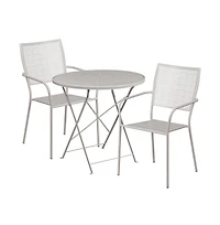 Commercial Grade 30" Round Metal Folding Patio Table Set W/ 2 Square Back Chairs