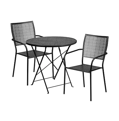 Commercial Grade 30" Round Metal Folding Patio Table Set W/ 2 Square Back Chairs