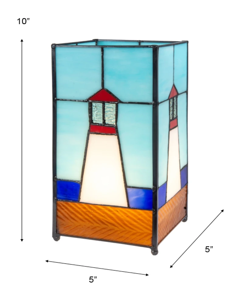 Dale Tiffany 10" Tall Lighthouse Tiffany Handmade Genuine Stained Glass Shade Uplight Accent Lamp
