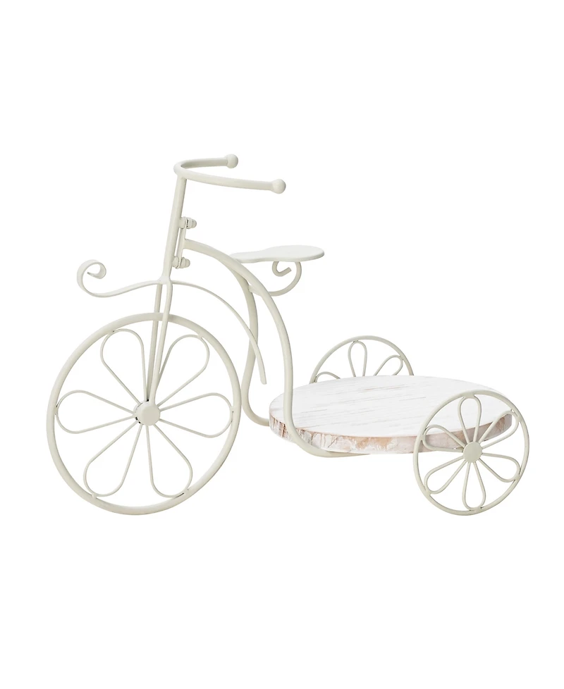 Glitzhome 18" L Washed Solid Wood and Metal Tricycle Planter Stand
