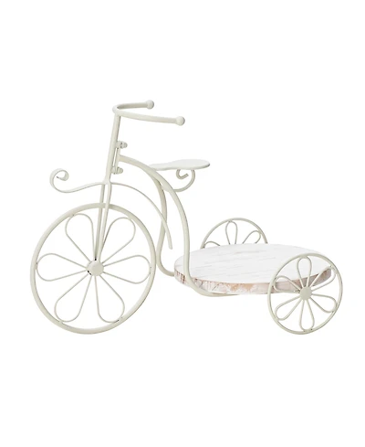 Glitzhome 18" L Washed Solid Wood and Metal Tricycle Planter Stand