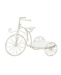 Glitzhome 18" L Washed Solid Wood and Metal Tricycle Planter Stand