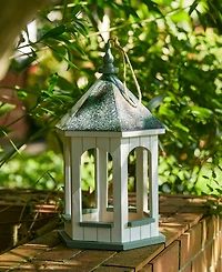 Glitzhome 15.75" H Patina Metal Roof Solid Wood Gazebo Tray Bird Feeder