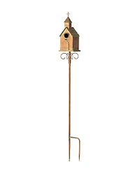 Glitzhome 53"H Farmhouse Faux Copper Distressed Metal Church Outdoor Decorative Garden Birdhouse with Stake
