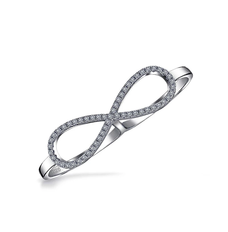 Bling Jewelry Boho Simple Large Pave Cubic Zirconia Fashion Statement Cz Infinity Two Finger Ring Sterling Silver