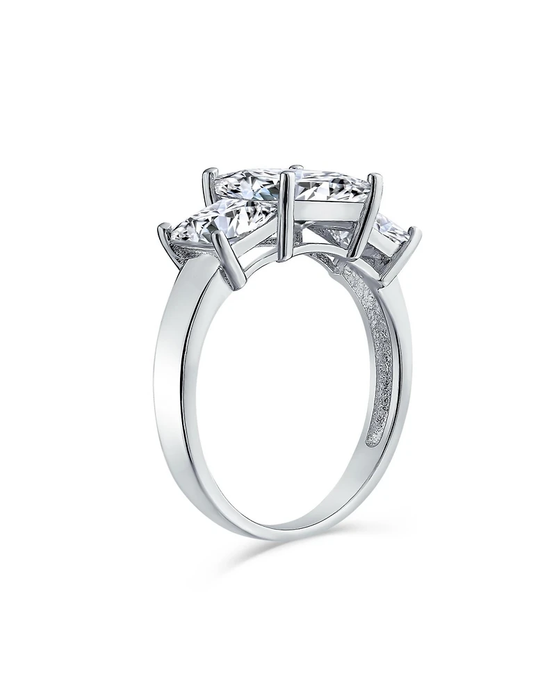Bling Jewelry 3CTW Square Cz Ring Cubic Zirconia Past Present Future Three Stone Promise Sterling Silver