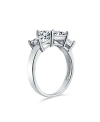 Bling Jewelry 3CTW Square Cz Ring Cubic Zirconia Past Present Future Three Stone Promise Sterling Silver