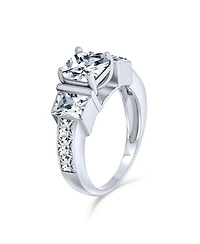 Bling Jewelry 3CT Cz Three Stone Past Present Future Cubic Zirconia Rectangle Square Princess Cut promise ring Sterling Silver