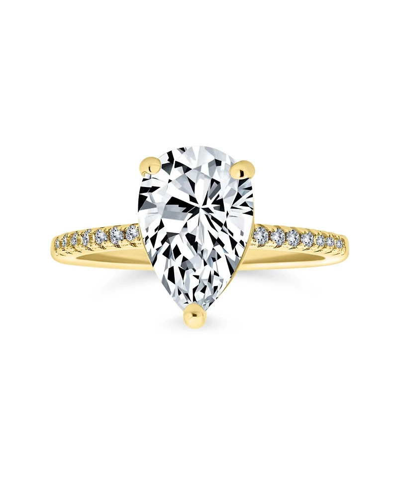 Bling Jewelry Pear Shape 2.5CT Teardrop Solitaire Cz Promise Ring 1MM Band Cubic Zirconia Sterling Silver