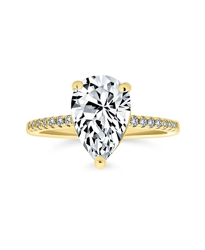 Bling Jewelry Pear Shape 2.5CT Teardrop Solitaire Cz Promise Ring 1MM Band Cubic Zirconia Sterling Silver