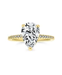 Bling Jewelry Pear Shape 2.5CT Teardrop Solitaire Cz Promise Ring 1MM Band Cubic Zirconia Sterling Silver