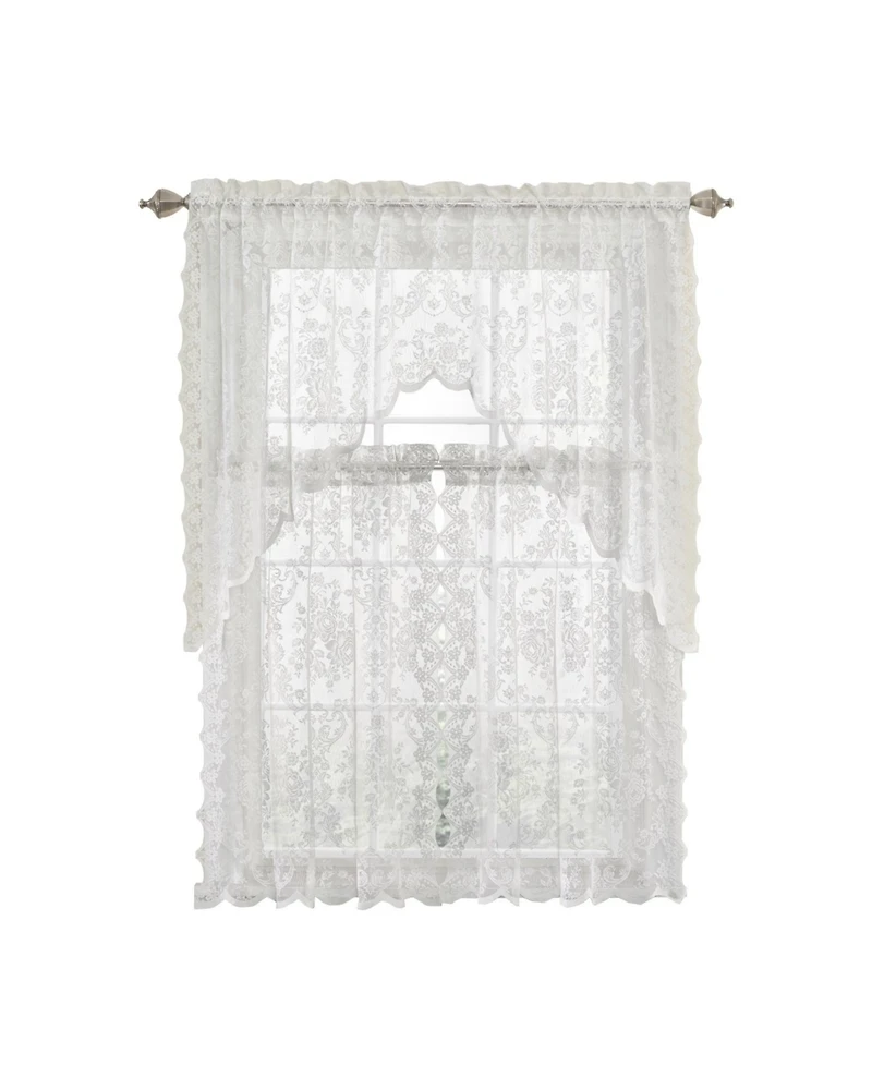 Kate Aurora Shabby Living Lena Floral Lace Complete Kitchen Curtain Tier & Swag Set