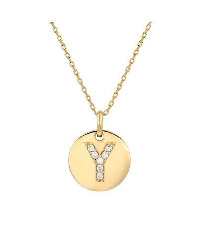 Suzy Levian New York Suzy Levian Sterling Silver Cubic Zirconia Letter "Y" Initial Disc Pendant Necklace
