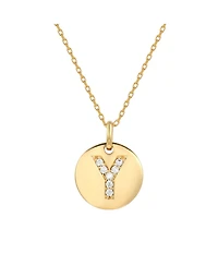 Suzy Levian New York Suzy Levian Sterling Silver Cubic Zirconia Letter "Y" Initial Disc Pendant Necklace