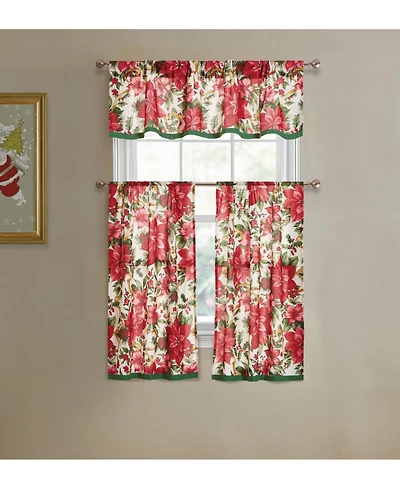 Kate Aurora Holiday Living Classic Poinsettia Complete 3 Pc. Christmas Kitchen Curtain Tier & Valance Set