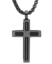 Steeltime Men's Black Ip Stainless Steel Spring Inlay Cross 24" Pendant Necklace