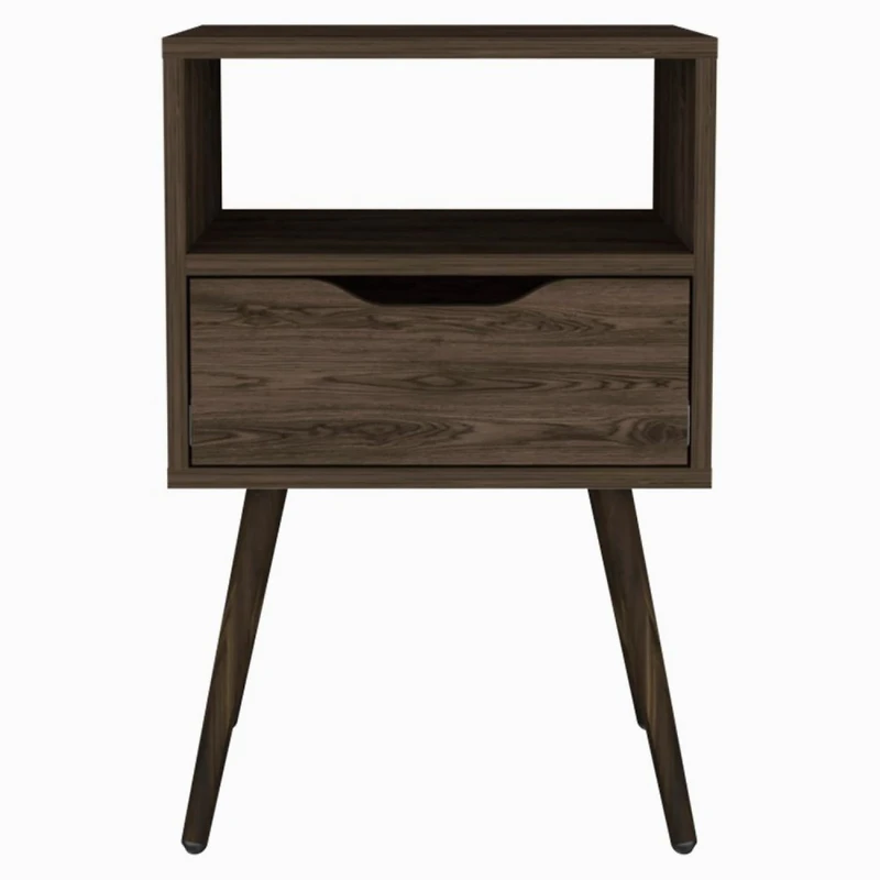 Streamdale Furniture Otom Nightstand, Superior Top, One Open Shelf, One Drawer, Four Legs - Dark Walnut