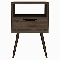 Streamdale Furniture Otom Nightstand, Superior Top, One Open Shelf, One Drawer, Four Legs - Dark Walnut