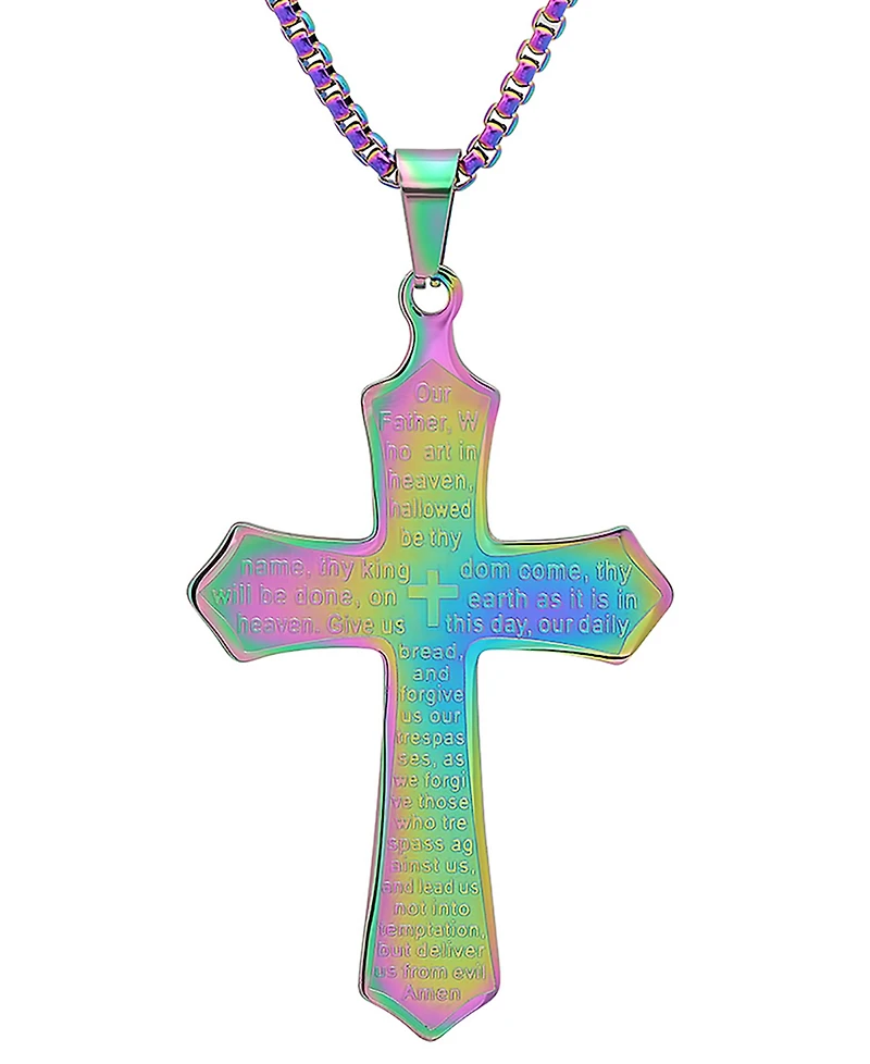 Steeltime Men's Our Father Lord's Prayer Cross Pendant
