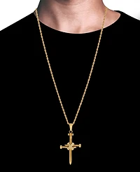 Blackjack Men's Cubic Zirconia Nail X Cross 24" Pendant Necklace