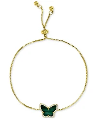 Simulated Malachite & Cubic Zirconia Butterfly Bolo Bracelet in 14k Gold-Plated Sterling Silver