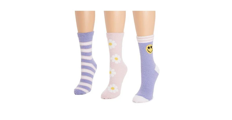 Muk Luks Women's 3 Pack Cozy Compression Crew Socks