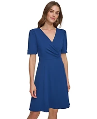 Dkny Women's Draped-Front Puff-Shoulder A-Line Dress