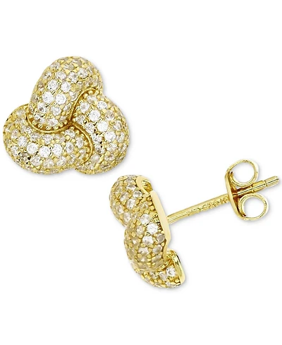Cubic Zirconia Pave Love Knot Stud Earrings in 14k Gold-Plated Sterling Silver