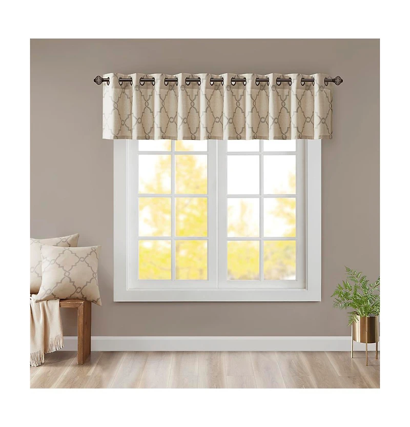 Madison Park Saratoga Fretwork Print Grommet Top Window Valance for Bedroom, 18 inch valances windows Living Room, Width 50 length inches,