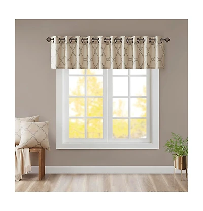 Madison Park Saratoga Fretwork Print Grommet Top Window Valance for Bedroom, 18 inch valances windows Living Room, Width 50 length inches,