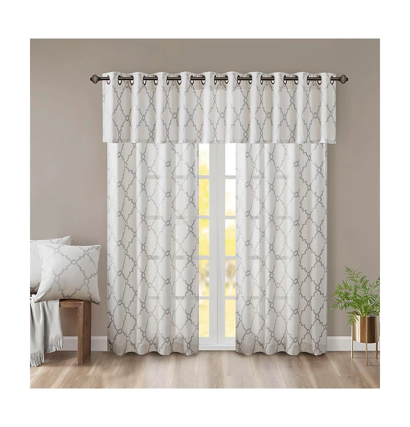 Madison Park Saratoga Fretwork Print Grommet Top Window Valance for Bedroom, 18 inch valances windows Living Room, Width 50 length inches,