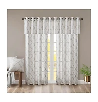 Madison Park Saratoga Fretwork Print Grommet Top Window Valance for Bedroom, 18 inch valances windows Living Room, Width 50 length inches,