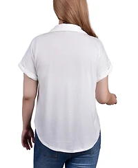 Ny Collection Petite Short Sleeve Eyelet Knit Back Blouse