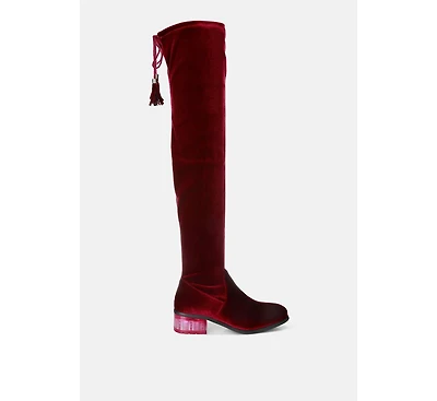 Rumple Velvet Over The Knee Clear Heel Boots