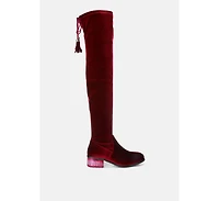 Rumple Velvet Over The Knee Clear Heel Boots