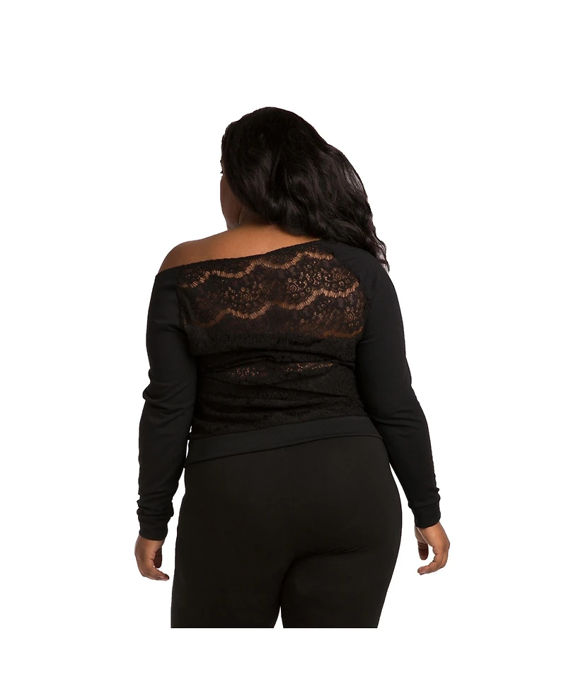 Women's Plus Curvy-Fit Lace Ponte Pullover Neck Tops