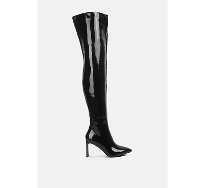 Minkles Patent Pu Long Slim Block Heeled Boots