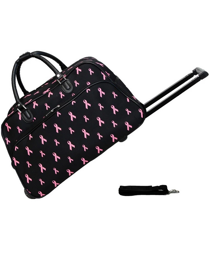 World Traveler Pink Ribbon 21-Inch Carry-On Rolling Duffel Bag