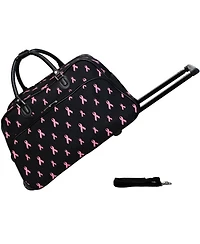 World Traveler Pink Ribbon 21-Inch Carry-On Rolling Duffel Bag