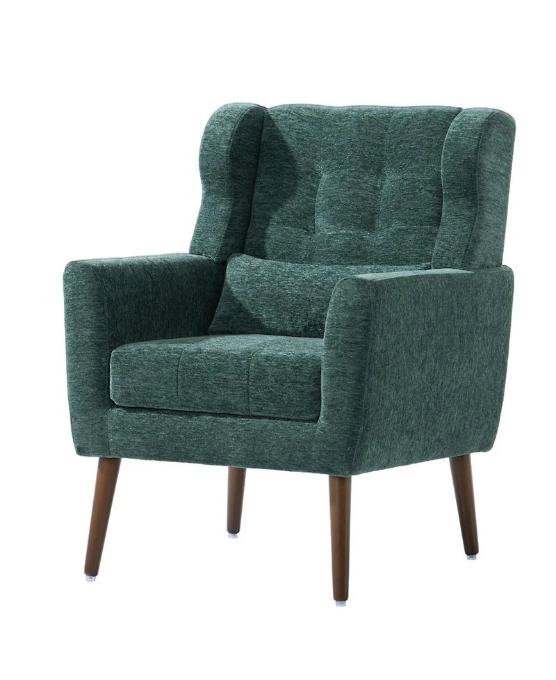 Simplie Fun Mid Century Modern Armchair in Blackish Green Chenille Fabric