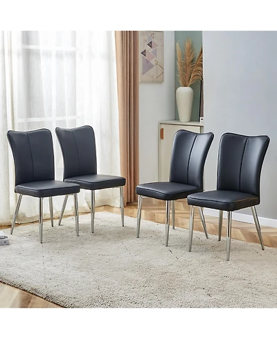 Modern minimalist dining chairs, black Pu leather curved backrest and seat cushions, electroplated metal chair legs, suitable for restaurants, bedroom