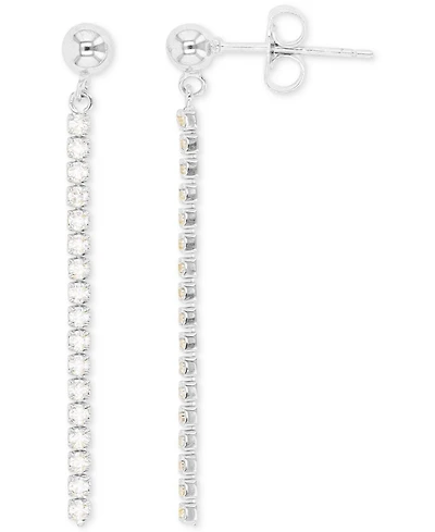 Cubic Zirconia Chain & Polished Ball Linear Drop Earrings