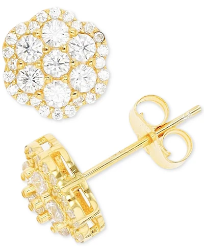Cubic Zirconia Cluster Stud Earrings in 14k Gold-Plated Sterling Silver